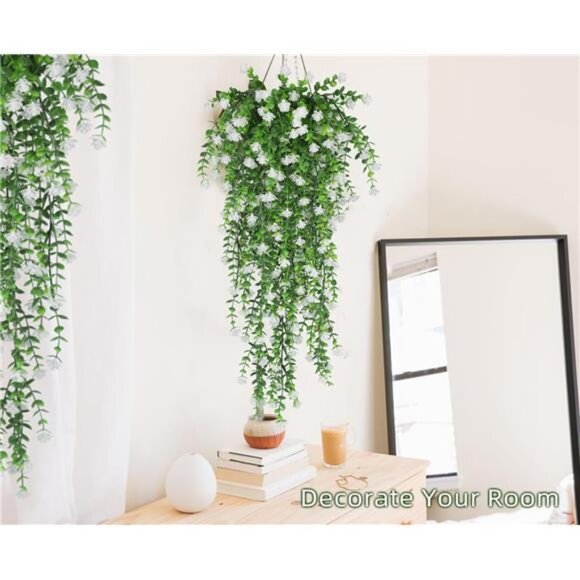 Artificial Hanging Plants Fake Hanging Plant Faux Eucalyptus Leaf Greenery Vine - Picture 6 of 7